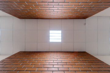 cassette stretched or suspended ceiling with square halogen spots lamps and drywall construction in...