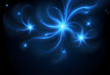 Star shaped blue glowing object, computer generated abstract background, Starry sky, digital drawing