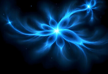 Star shaped blue glowing object, computer generated abstract background, Starry sky, digital drawing