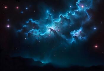 Star shaped blue glowing object, computer generated abstract background, Starry sky, digital drawing
