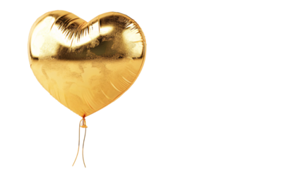 A golden helium filled heart balloon on an isolated background