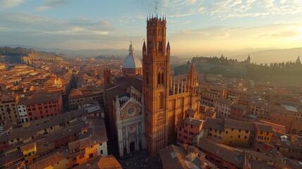 Siena Italy Panorama Cathedral Tower View - obrazy, fototapety, plakaty