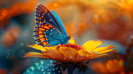 Different Colored Butterfly on Yellow Flower, Close up of a butterfly sitting on flower, Generative Ai
