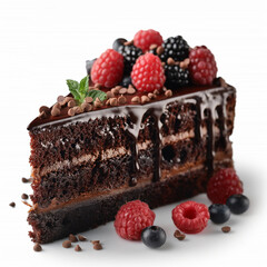 Tasty chocolate cake isolated on white ai technology