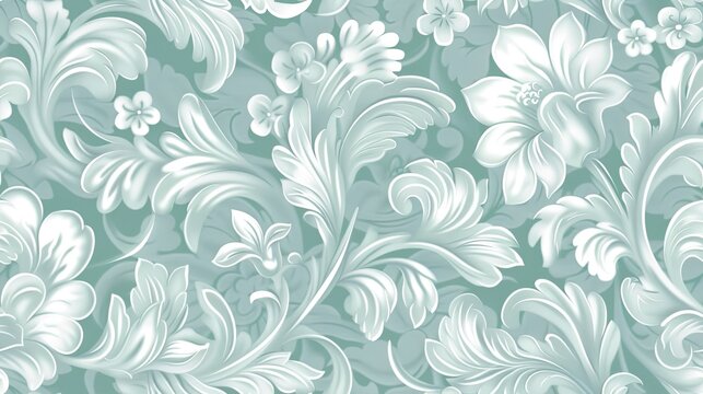 a seamless wallpaper art featuring complex floral patterns in shades of white and aquamarine. SEAMLESS PATTERN
