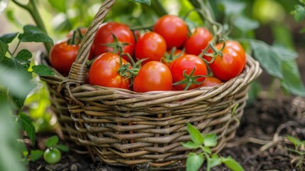 Basket Filled With Ripe Tomatoes