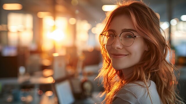Support rep in a sunlit office, positive vibes, and efficient service