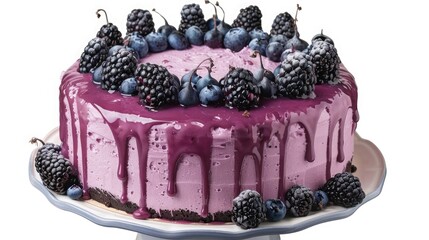 Festive beautiful cake with blueberries and blackberries on an isolated background