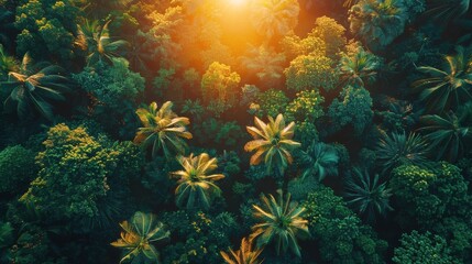 Fototapeta na wymiar Aerial View of Tropical Forest at Sunset