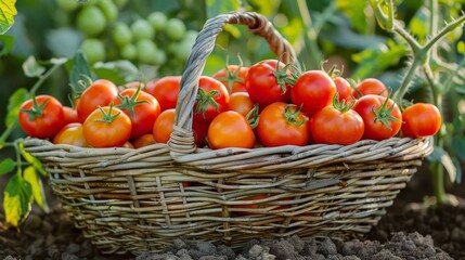 Fototapeta na wymiar Basket Filled With Ripe Tomatoes