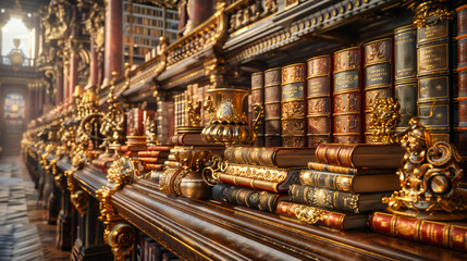 Ancient Librarys Majestic Interior, Books and History Echo Through Time, A Portal to the Past
