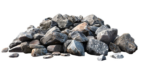 Scattered pile of stones ground on white or transparent backgrounds 3d render png