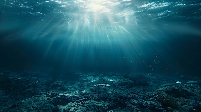 Sunlight Beams on Coral Reef Underwater, To showcase the beauty and diversity of underwater marine life, and the impact of sunlight on the ocean floor