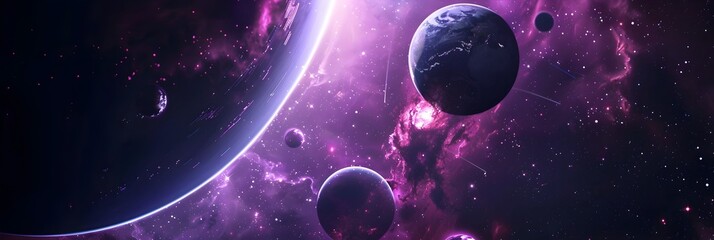 Purple Galactic Wallpaper with Planets and Stars, To provide a visually stunning and unique wallpaper that showcases a surreal purple galaxy with