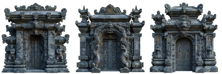 Fototapeta na wymiar Bali Temple Stone Gate Isolated on Transparent Background ,generative ai