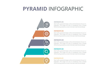 Pyramid infographic template vector with 6 list, layers, options, steps. Layout element for presentation, report, banner, etc. - obrazy, fototapety, plakaty