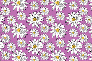 Hand drawn vintage floral camomile pattern