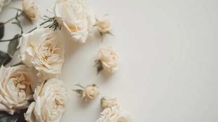 postcard mockup. small bouquet of beige roses on a white background. congratulation. invitation ,generative ai