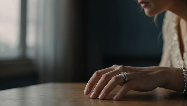 hand of a sad woman with a wedding ring, concept of problems in the family.