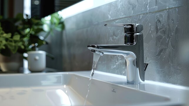 wall-mounted faucet with a touch switch, ensuring constant temperature for realistic photos.