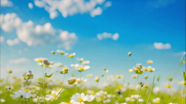 Beautiful field meadow flowers chamomile blue wild