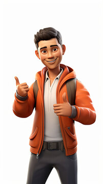 A 3D Character Depicting a Joyful Asian Man, Promoting Innovation in the Digital Realm