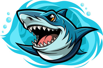 Naklejka premium Shark with open mouth full of sharp teeth and water around it