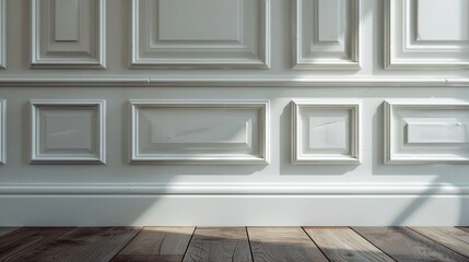 Home Design Detail: Wooden Floor and Wall Moulding Finishing - obrazy, fototapety, plakaty