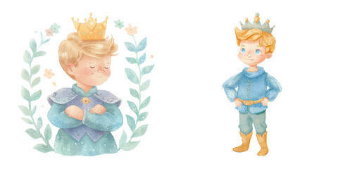 cute prince watercolour vector illustration 