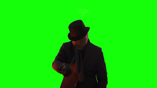 A maniac from 19th century England and London, Jack the Ripper on a green background