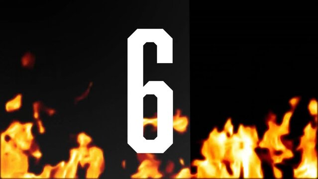 Animation of countdown and fire on black background
