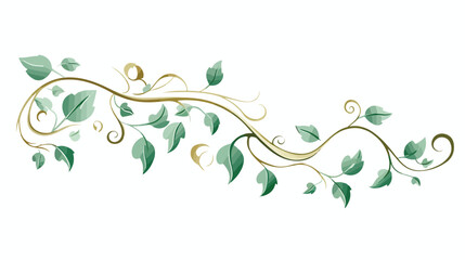 Stylized twig with leaves and curls. graphic decor 