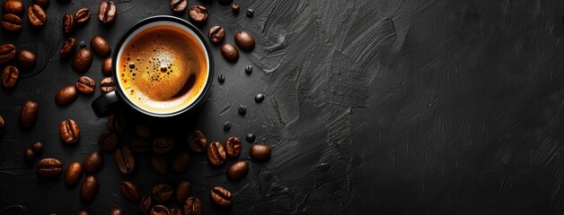 a visually stunning coffee promotion graphic using dark colors to highlight the richness and depth...