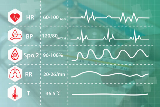 pulse line,pulse line icon vital signs, 5 basic medical vital signs, vital signs monitoring, vital signs monitor,Health service concept and medical technology.