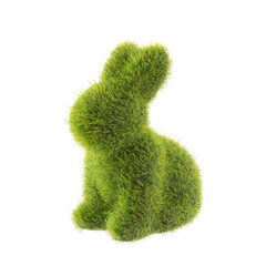 Easter green grass bunny rabbit statuette isolated on white background