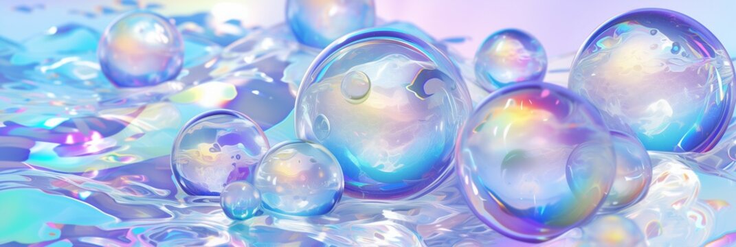 Spherical bubbles on iridescent, undulating liquid surface