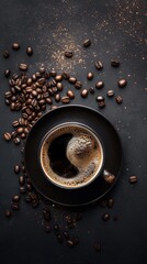 a visually stunning coffee promotion graphic using dark colors to highlight the richness and depth of flavor.