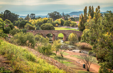 The view of the countryside of Tasmania in Richmond Town near Hobart