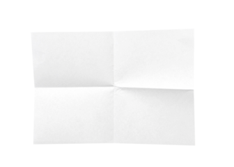 White blank folded page, sheet isolated on white, clipping path, PNG