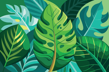 abstract green leaf texture, nature background, tropical leaf, vector illustration.