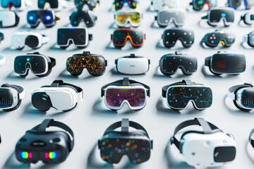 VR Virtual reality manufacturing simulations Mixed Virtual Reality Unending. AR Glasses Healthcare Service Equity Evaluation. Technology Interconnected Headset watching True crime series Wearable