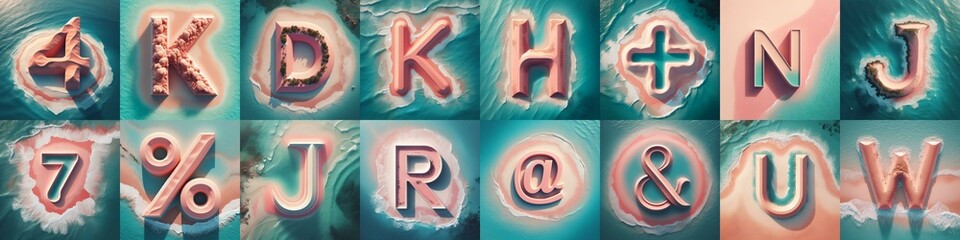 Coastline sea and sand 3D Lettering Typeface. AI generated illustration