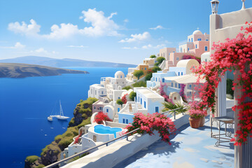 Beautiful white building view of santorini island,greece  - obrazy, fototapety, plakaty