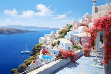 Fototapeten Beautiful white building view of santorini island,greece  © graphic_circle