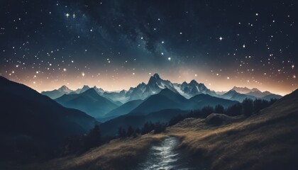 view of nature landscape with mountains and starry night sky image background