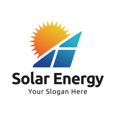 Solar energy logo design. Sun and solar panel abstract symbol. Sun power logo
