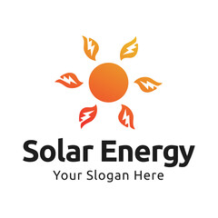 Solar energy logo design. Sun and solar panel abstract symbol. Sun power logo
