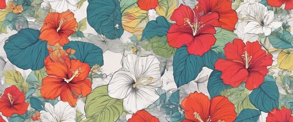 Floral Pattern with Poppies and Flowers in Vintage Style