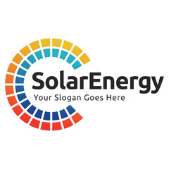 Solar energy logo design. Sun and solar panel abstract symbol. Sun power logo
