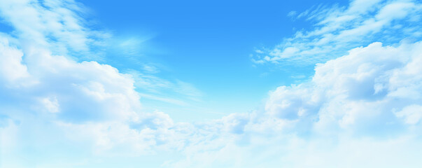 White clouds in a sunny blue sky, peaceful spring ambiance background, heavenly cloudscape